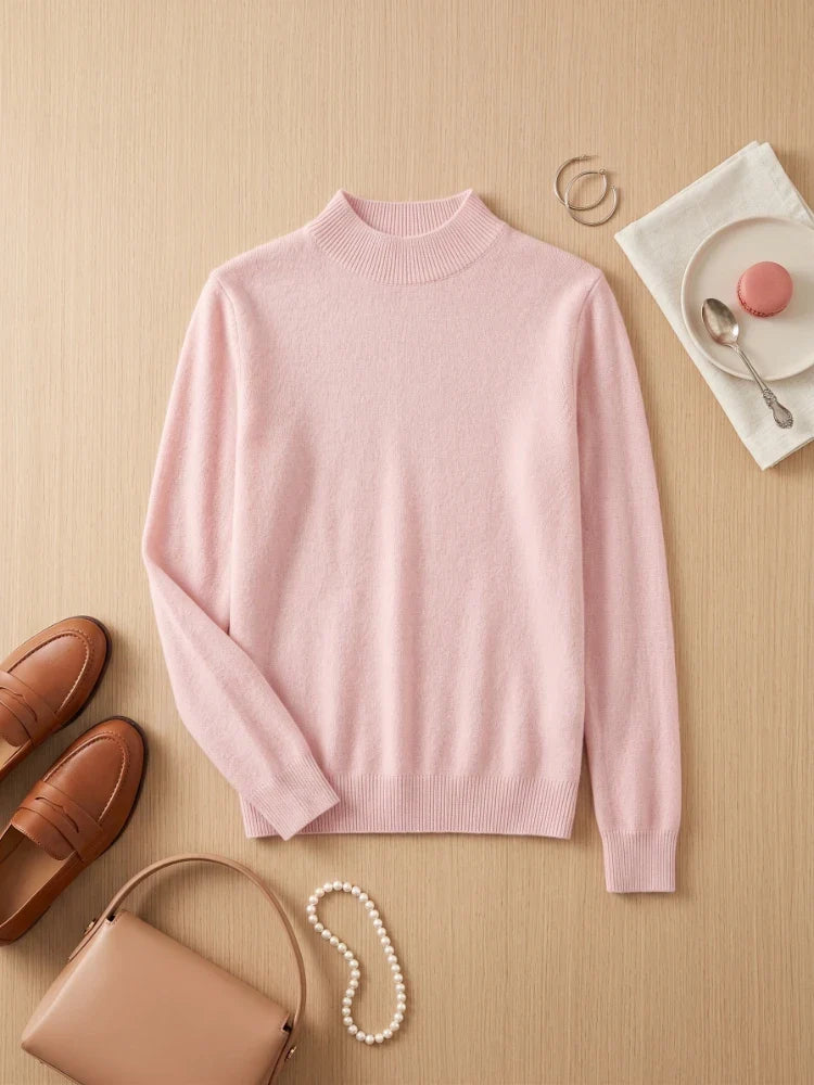 Women's long-sleeve turtleneck basic knitted sweater, high-neck sweater