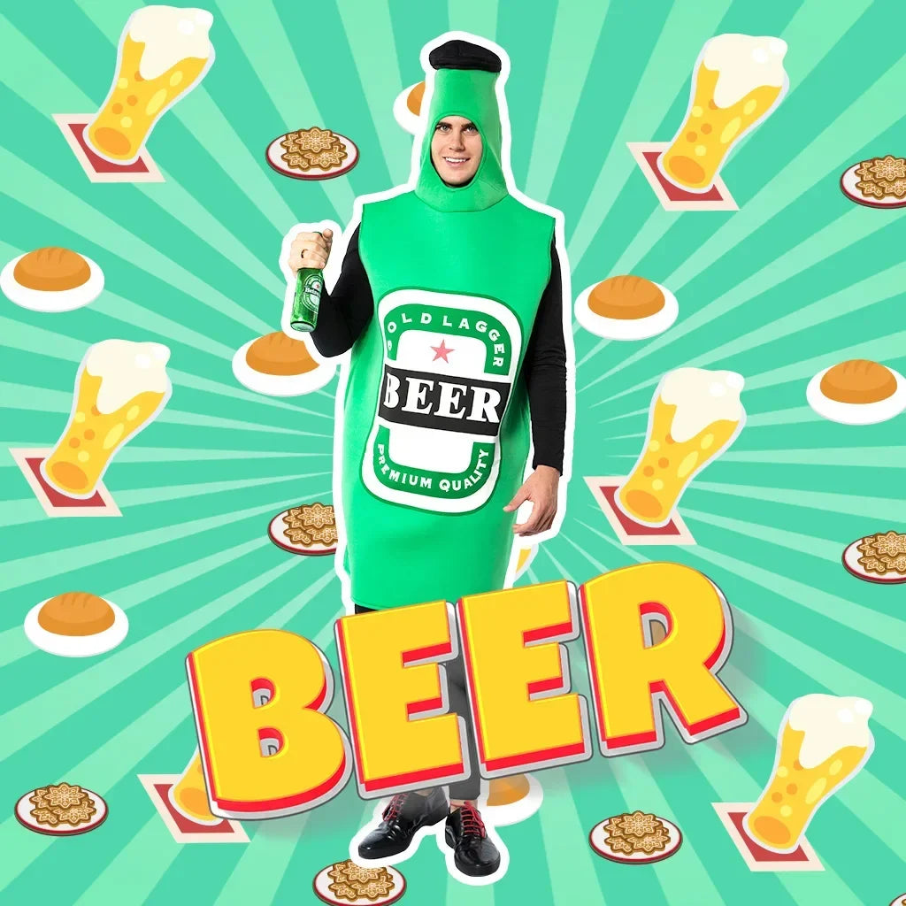 Bierflaschen-Kostüm Erwachsenen-Größe Grün & Gelb