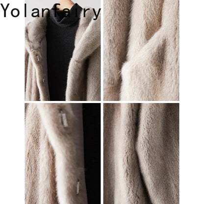 Damen Kapuzenmantel Flauschiger Wintermantel Beige Mittellang