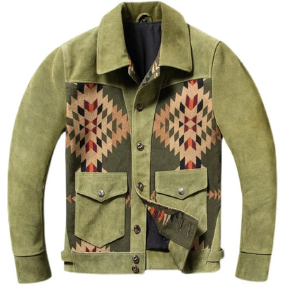 Herren Jacke mit Ethno-Muster, Hellbraun