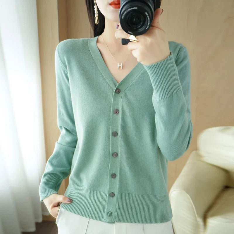 Damen Strick-Cardigan mit V-Ausschnitt und Knopfleiste