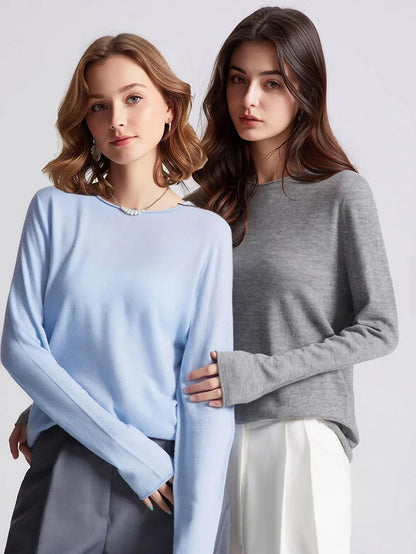 Women's Basic Fine-Knit Crew-Neck Long-Sleeve Sweater