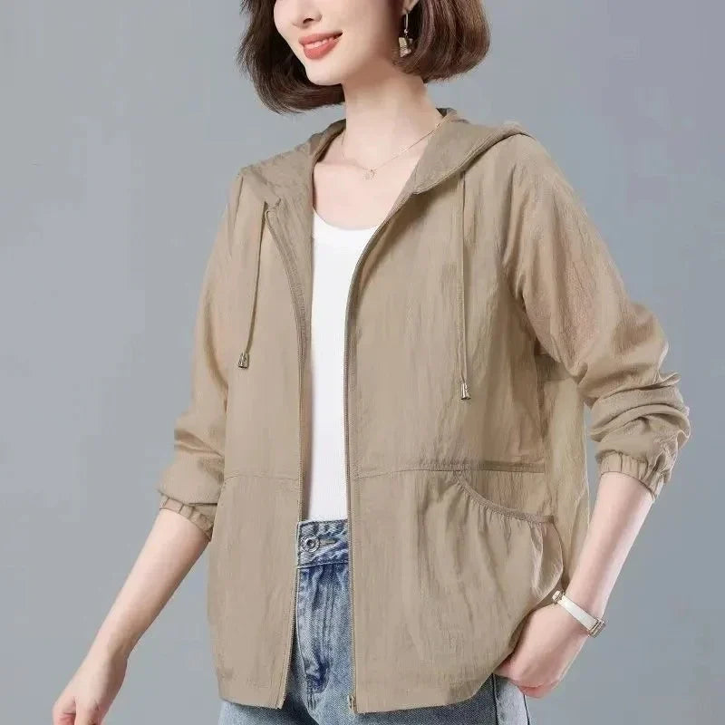 Damen Leichte Windjacke mit Kapuze – Übergangsjacke Freizeit Jacke