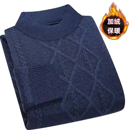Men's turtleneck knitted sweater with diamond pattern, warm for winter