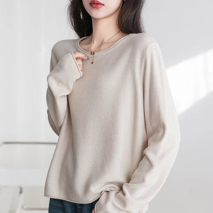 Women's crew-neck long-sleeve sweater with a knit-look texture