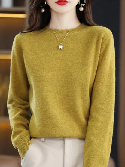 Damen Pullover Rundhals Langarm Feinstrick