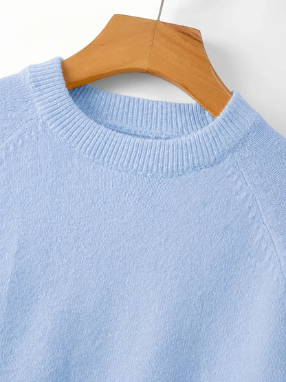 Women's light blue crew-neck knit sweater