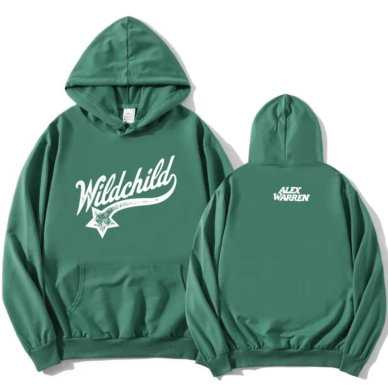 Unisex red hoodie with "Wildchild" star and text print