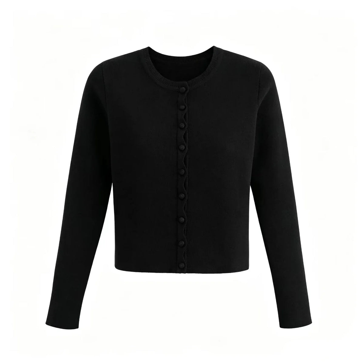 Damen Cardigan Kurz Strickjacke Rundhals Knopfleiste
