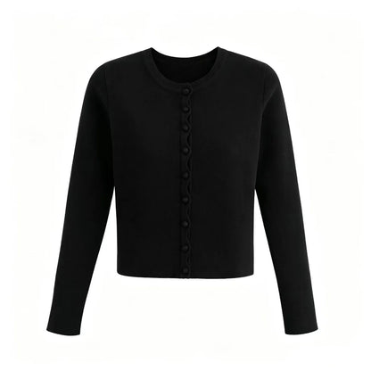 Damen Cardigan Kurz Strickjacke Rundhals Knopfleiste