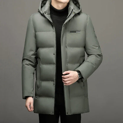 Herren Winter Steppjacke lang mit Kapuze Stehkragen winddicht Grau