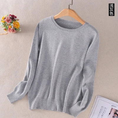 Women's Crew Neck Long-Sleeve Basic Knit Sweater in Many Colors