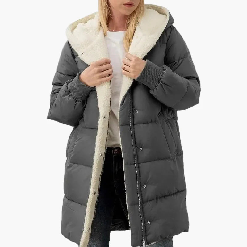 Women's winter quilted coat with hood – long warm casual coat