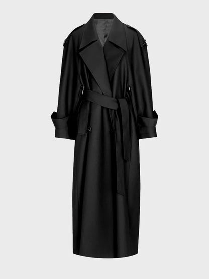 Trenchcoat Damen Lang Elegant Zweireihig mit Gürtel