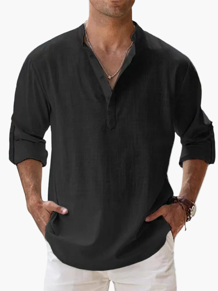 Men's Casual Shirt with V-Neck and Button Placket – Relaxed Style for Everyday Life & Vacation