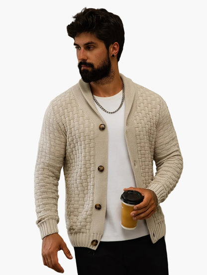 Men's cardigan with shawl collar – Stylish casual cardigan, modern design