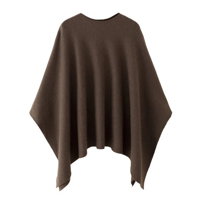 Women's poncho sweater, elegant crew-neck knitted poncho in black or brown