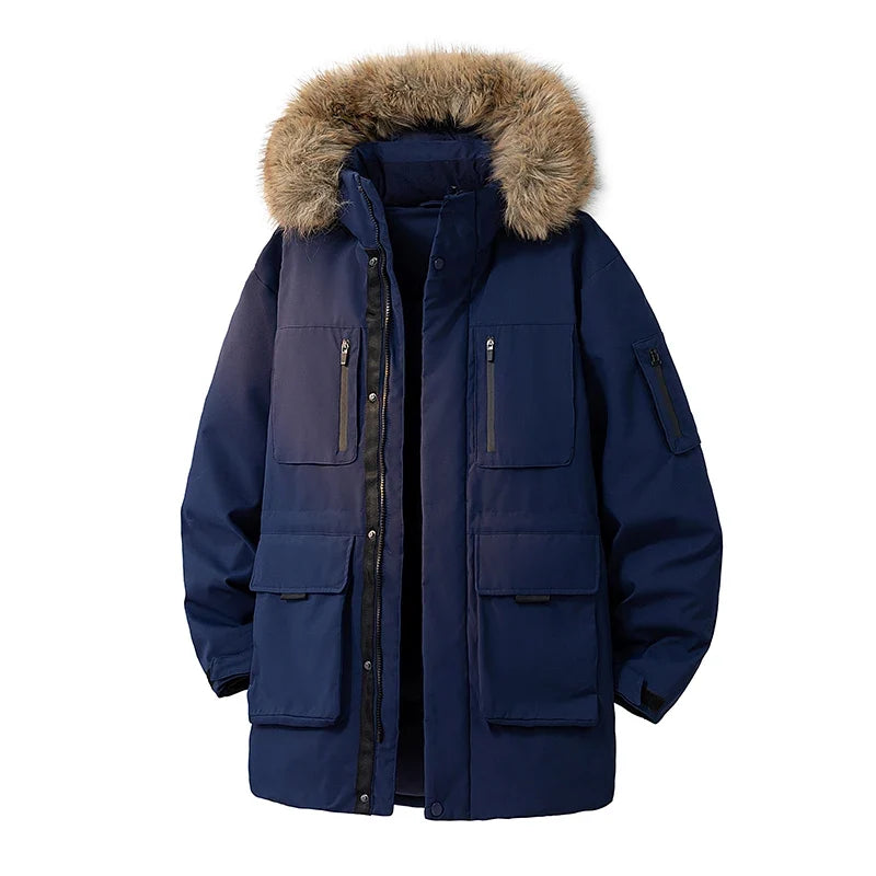 Men's winter jacket with hood and faux-fur trim – Warm parka