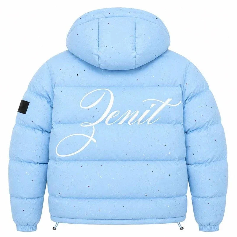 Unisex Steppjacke Hellblau mit Kapuze und Spritzer-Muster