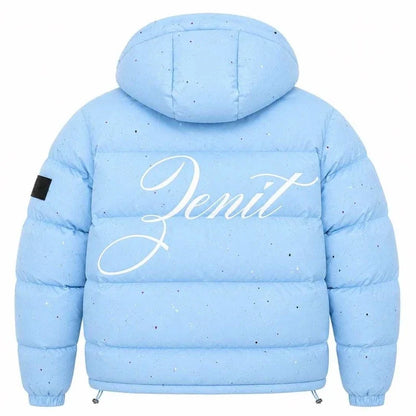 Unisex Steppjacke Hellblau mit Kapuze und Spritzer-Muster