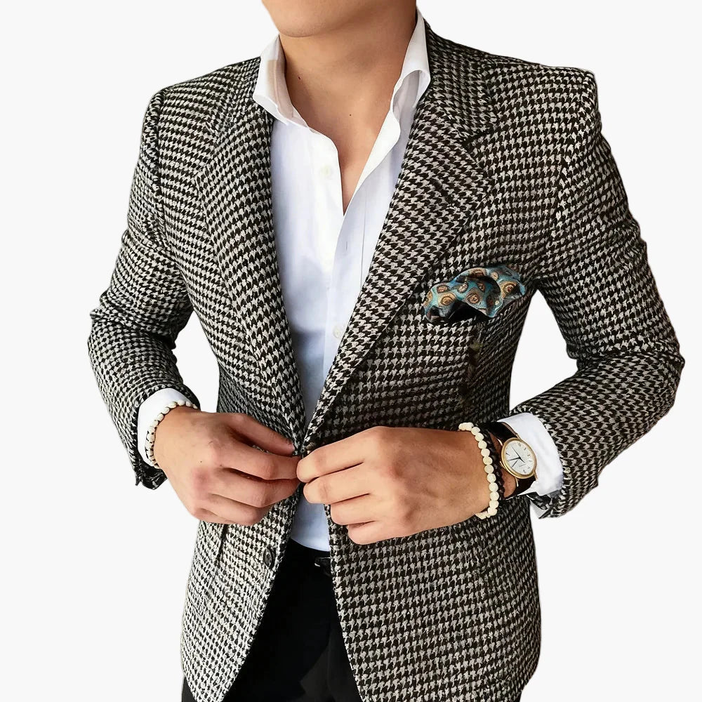 Men's Houndstooth Blazer – Elegant Business & Casual Jacket