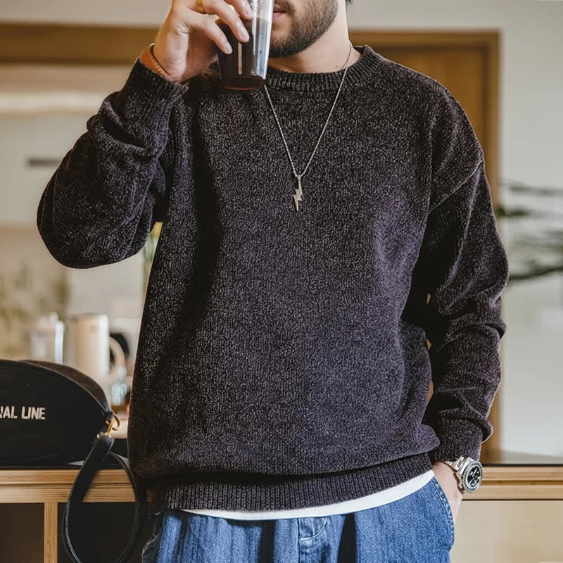 Men's pullover crew neck fine knit marled
