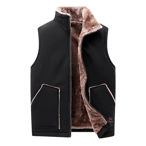 Men's winter vest, lined, V-neck, dark green