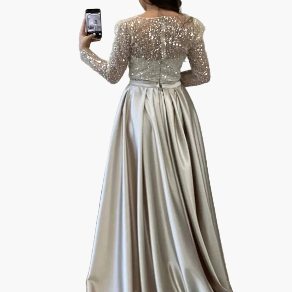 Damen Abendkleid Elegant Langarm Glitzer Partykleid für besondere Anlässe