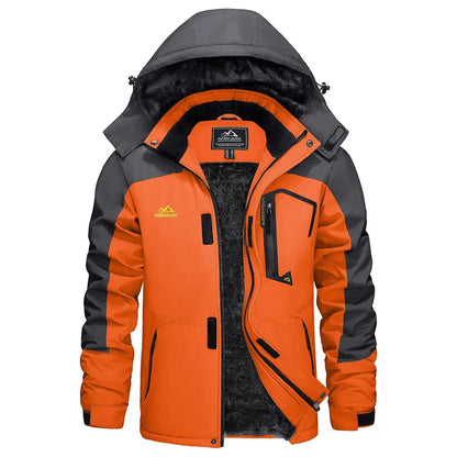 Men's outdoor jacket with hood and faux-fur lining - weatherproof and warm