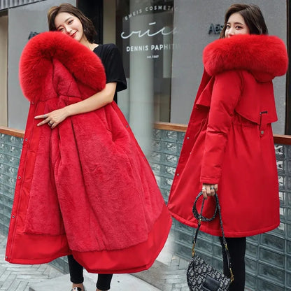 Damen Winterparka mit abnehmbarem Kunstpelzkragen und warmem Futter