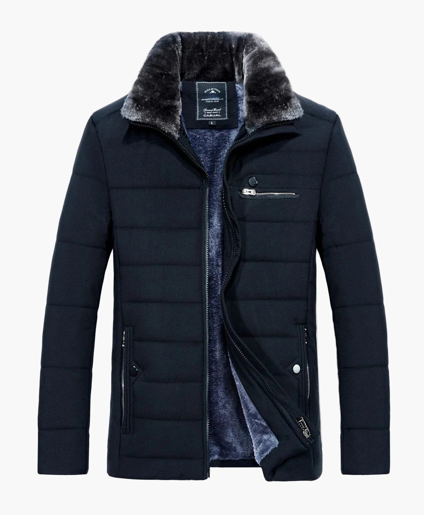 Men's winter quilted jacket with stand-up collar and zippered pockets – fashionable & warm for everyday and leisure