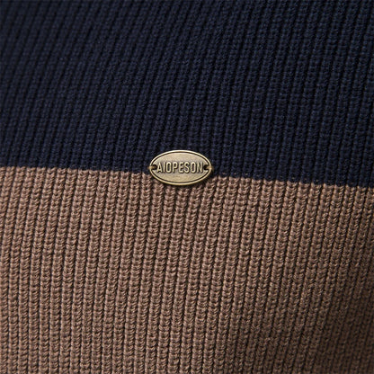 Men's zip-up cardigan with stand collar and color-block design