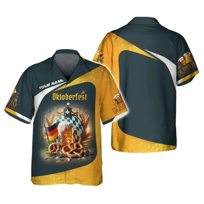 Kurzarmhemd mit Oktoberfest-Motiven, Bier, Brezeln und Wurst-Print