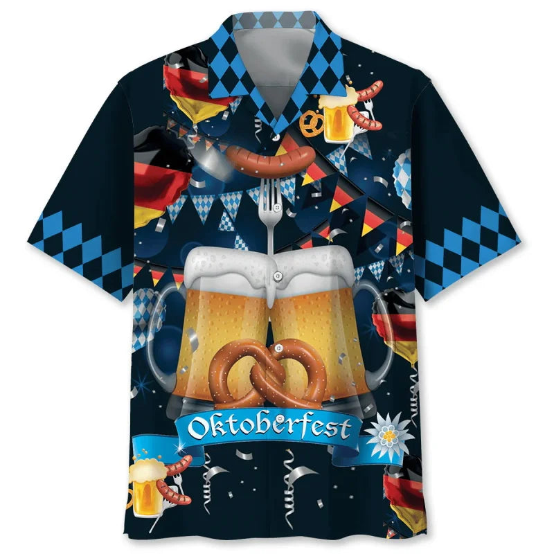 Kurzarmhemd mit Oktoberfest-Motiven, Bier, Brezeln und Wurst-Print