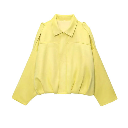 Women's cropped short transition jacket with lapel collar and long sleeves