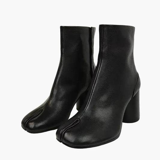 Women's ankle boots with block heel and Tabi design, fashionable high-heel boots for trendy looks