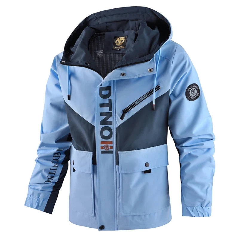Men's outdoor jacket with hood, multicolored, zip closure
