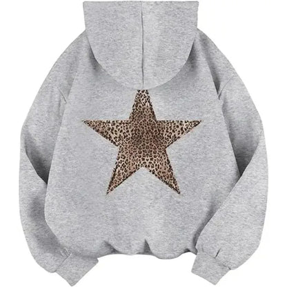 Women's hoodie with leopard star print on the back, oversized hooded sweatshirt