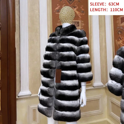Damen Langer Faux-Pelz-Mantel Gestreift Schwarz-Weiß Warmer Wintermantel