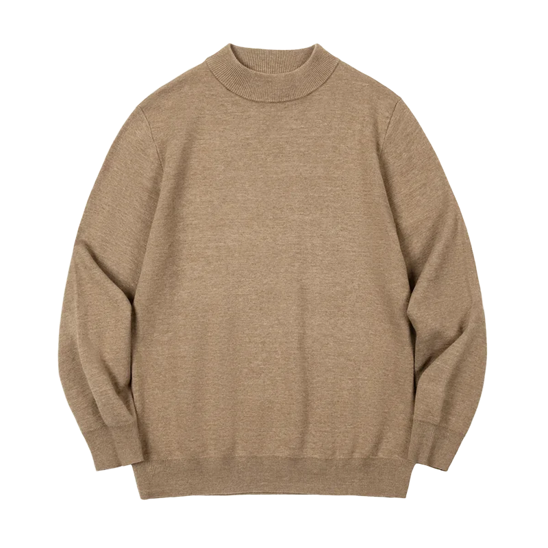 Men's mock-neck fine-knit sweater long-sleeve solid color