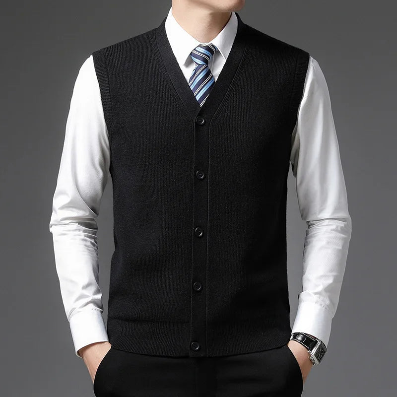 Men's knitted vest V-neck button placket rib knit