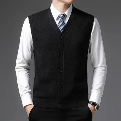 Men's knitted vest V-neck button placket rib knit