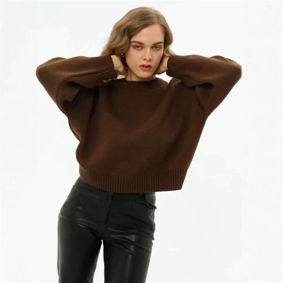 Women's oversized crew-neck long-sleeve knit sweater