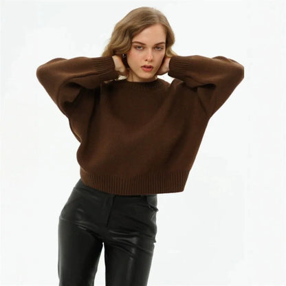 Women's oversized crew-neck long-sleeve knit sweater