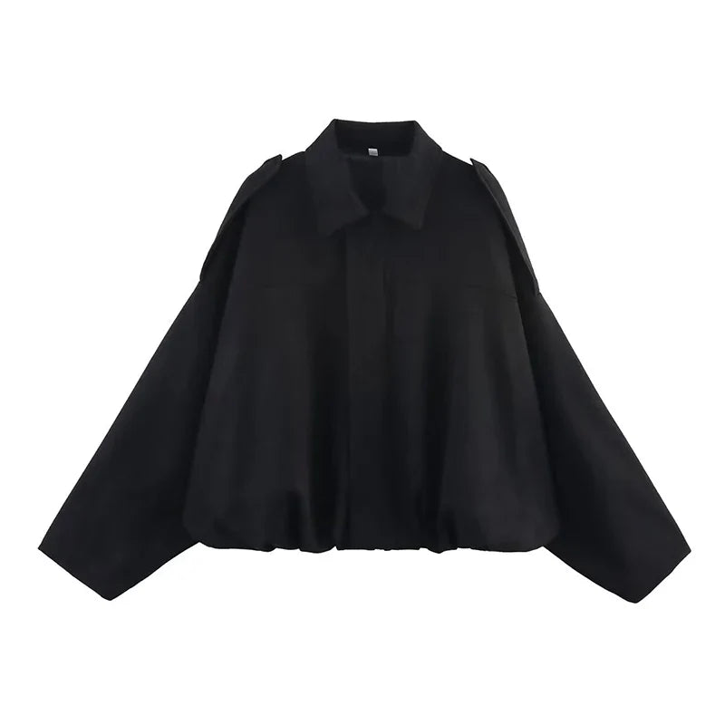 Women's short bomber jacket, oversized, green with collar
