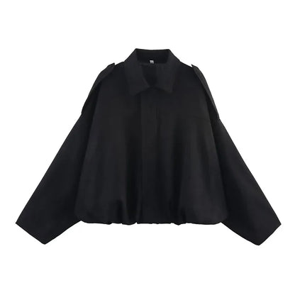 Women's short bomber jacket, oversized, green with collar