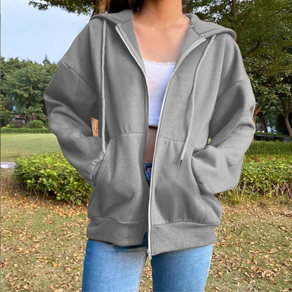 Women's Zip-Up Hoodie Jacket with Hood, Loose Fit