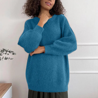 Women's oversized ribbed crew-neck knit sweater