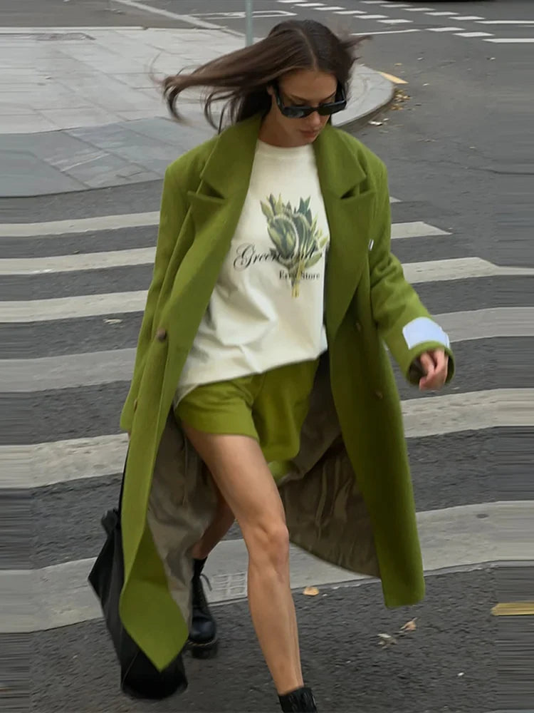 Women's long double-breasted coat with wide sleeves