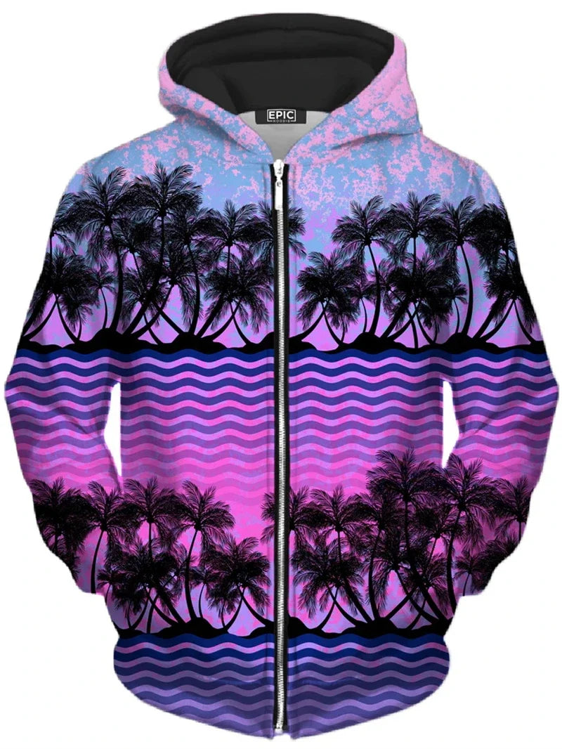 Zip-Up Hoodie with Colorful Tree Print
